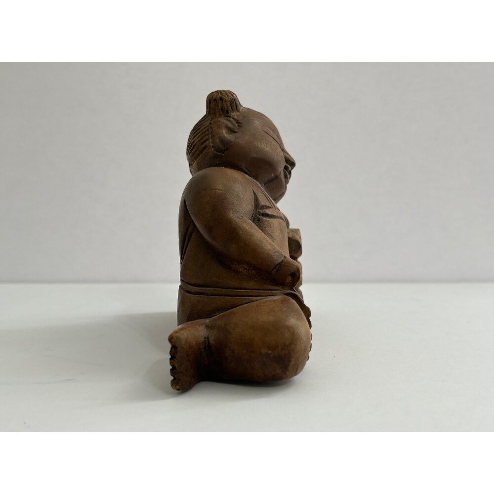 Vintage Wooden Sleeping Asian Child Resting on Books Lucky Charm Oriental Decor - Picture 4 of 8